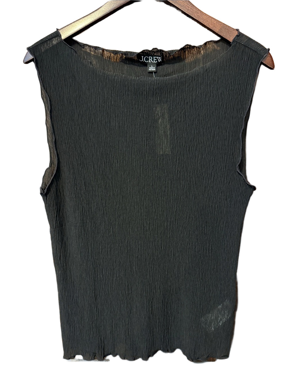 J. Crew Lightweight Black Sheer Sleeveless Crinkle Shell Top Size L NWT